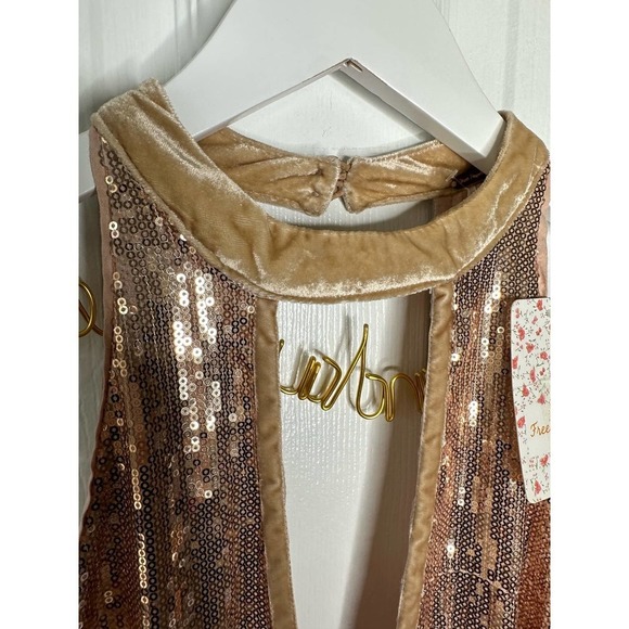 Free People Film Noir Sequined A-Line Party Dress in Gold Rose Size 4 NEW - Picture 4 of 12